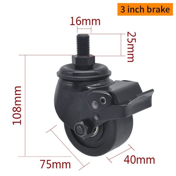 EDL Equipment Casters 3Inch PA E-coated Casters With Brake 500Kg RoadM433-16S