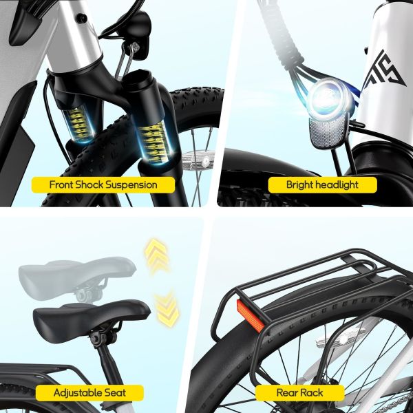 TST C624 500W/750W Motor Adults Electric City Bike 36V/10.4Ah Removable 37km/h 7-Speed City Ebike 26 Electric Commuter Bike