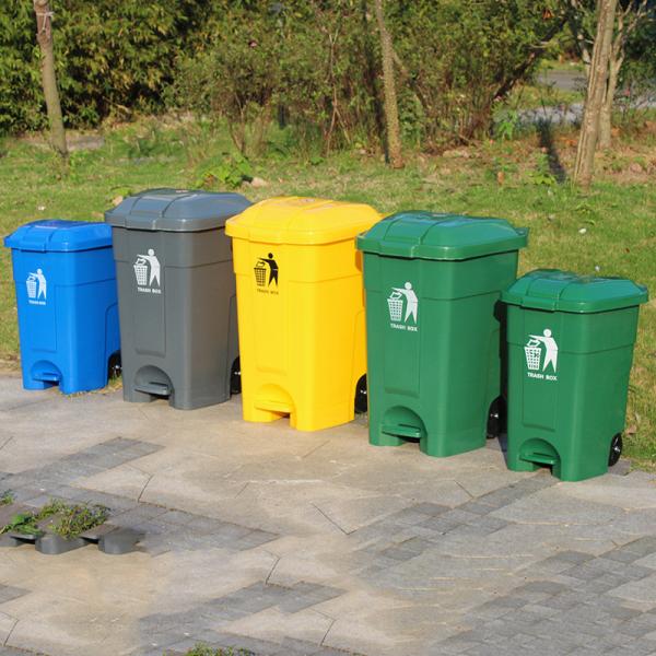 Outdoor 70L Kitchen Household Foot Trashcan Large Wheel Thickened Sanitation Bin Wheelie Bins with Lid