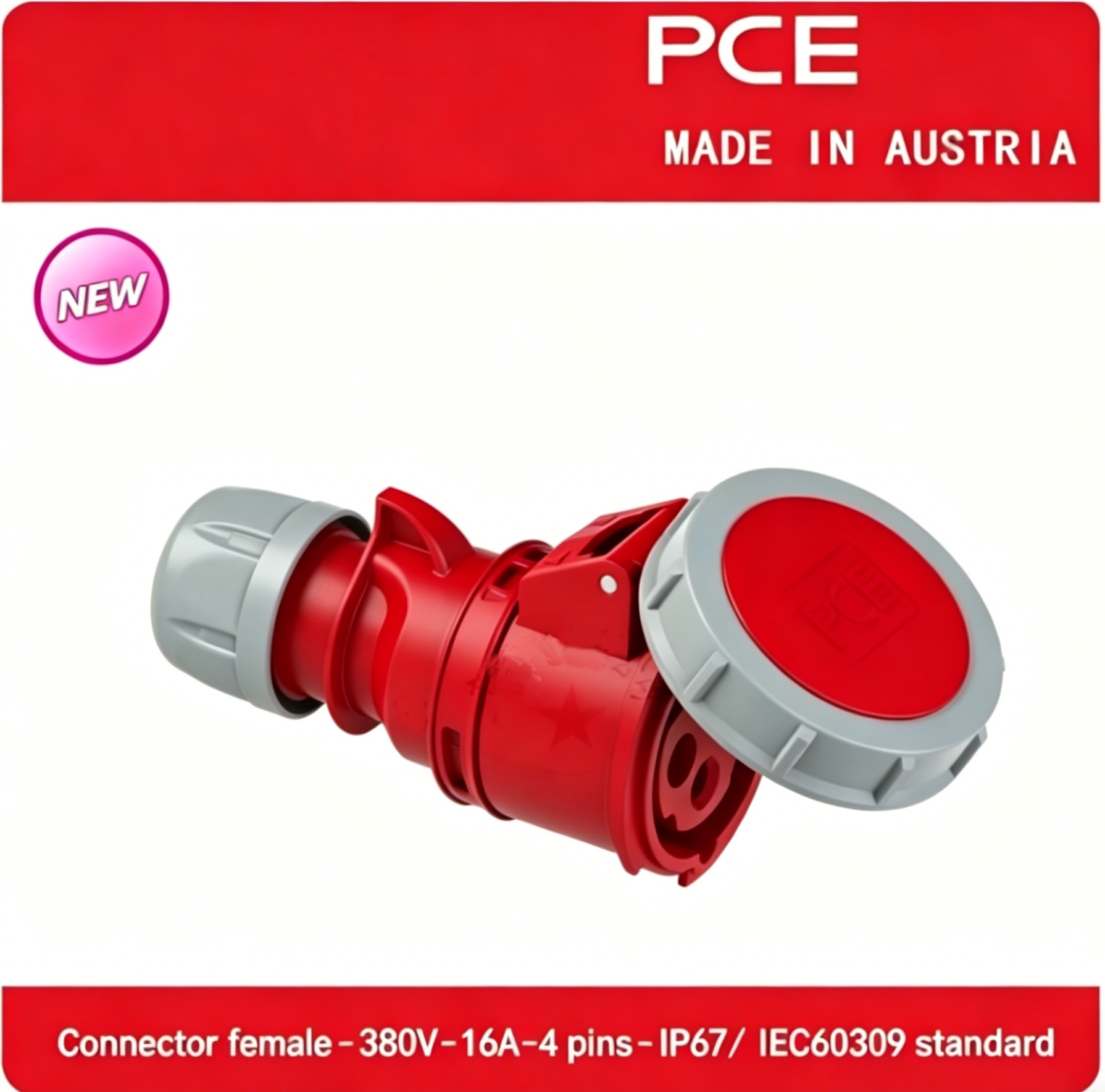 PCE Industrial Waterproof Tunnel Connector Welding Machine Socket 380V-16A-4 Core-IP44- Typ2142