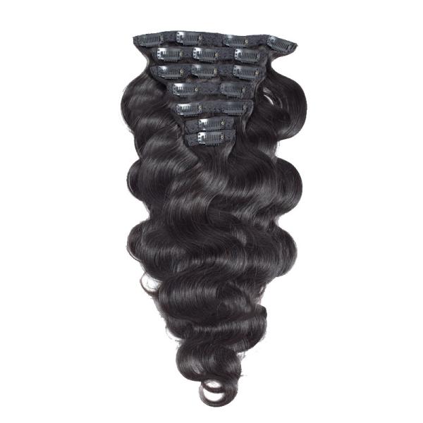 1B Brazilian Human Hair Body Wave Curly Clip In Hair Extensions Virgin Remy Hair