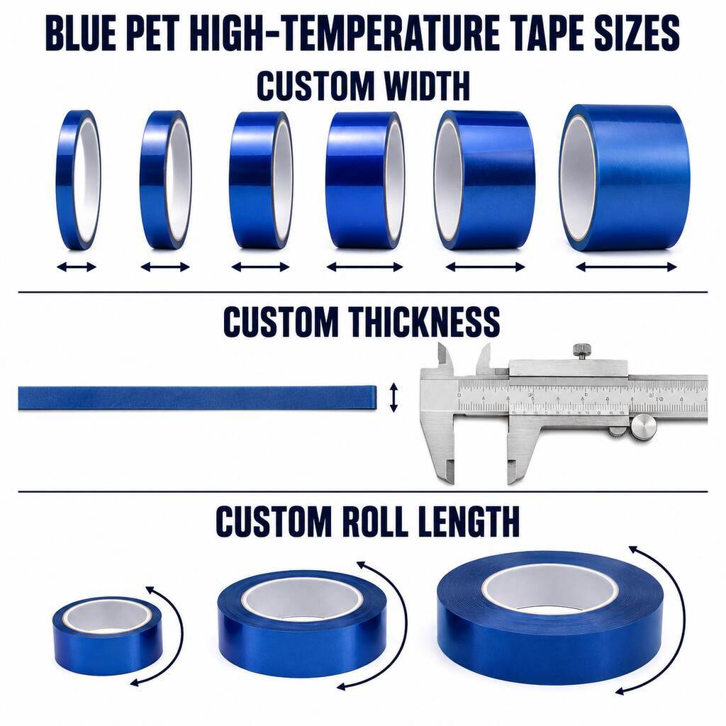 Blue PET High Temperature Tape (Blue Polyester Masking Tape / Blue Powder Coating Tape / Blue PET Silicone Tape) – For Composite Curing, Metal Finishing & Electronics