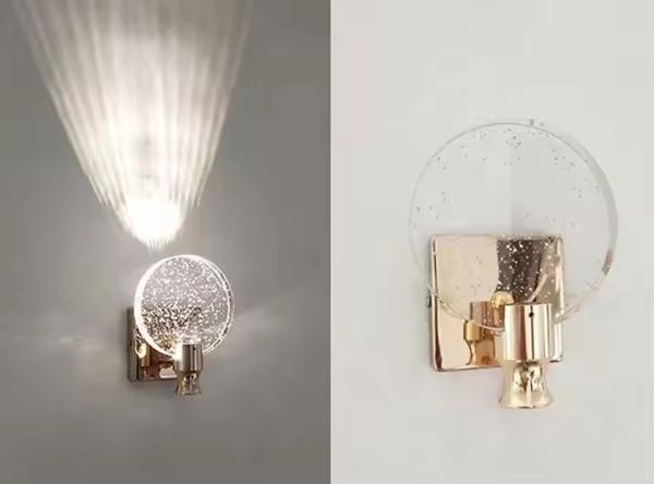 Modern LED Bubble Crystal Chrome Lamp Decorated With Crystal Round Scone Bedside Scone Lamp