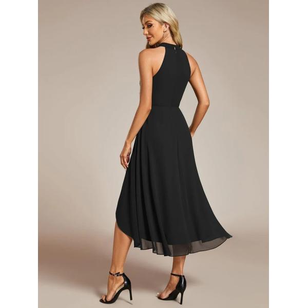 A Line Sleeveless Halter Neck Wedding Guest Dress Burgundy Chiffon Graduation Dresses