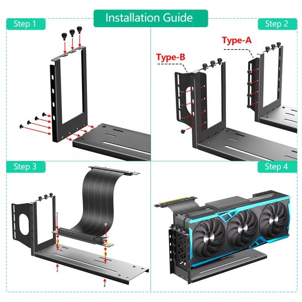 3 Slots Vertical GPU Mount Bracket with Durable Metal Construction for Space Optimization in PC Cases