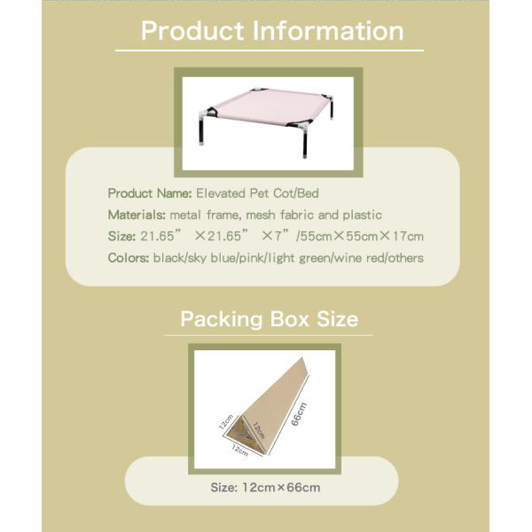 Washable Square Pet Beds with Metal Frame and Heavy Denier 3D Mesh Various Colors