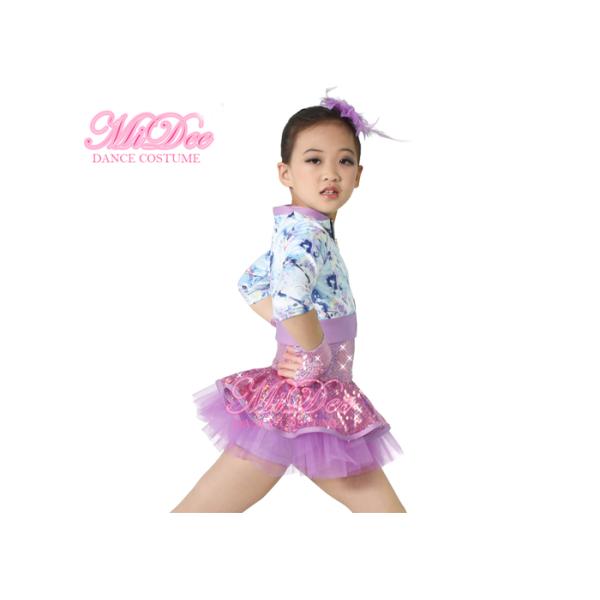 MiDee Tap Jazz Dance Costume Performance Outfits High Waist Jacket Dress for Girls