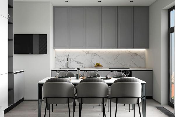 Armoire de cuisine moderne de luxe Table à en-tête et table en marbre