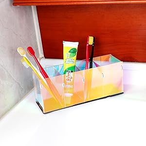 Colorful Transparent Pencil Holders,Acrylic Pen Holder,Makeup Organizer 4 Compartments For Desk,Vanity,Office