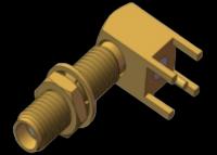 Conector coaxial RF SSMA / Mini SMA Hembra / Jack para mamparo en ángulo recto, soldadura PCB de 4 patas, hasta 18 GHz