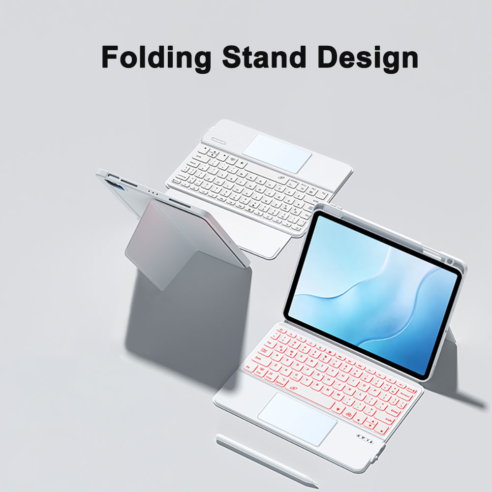 White Smart Touchpad Keyboard Cover, Magnetic Wireless Protective Case for iPad 10/10.9/11 Inch A16, OEM Customization Available
