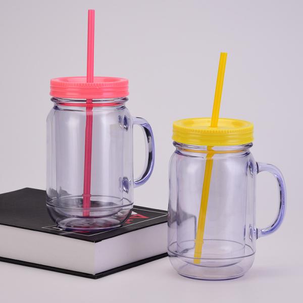 Unisex Plastic Drink Cup with Handle Lid and Straw Capacity 501-600ml Portable Design