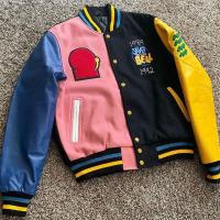 Jacket personnalisé pour l'équipe universitaire Manche en cuir Broderie à la chenille Couleur Broderie à la lettre bloquée Broderie graphique Letterman Jacket de bombardier pour l'équipe universitaire