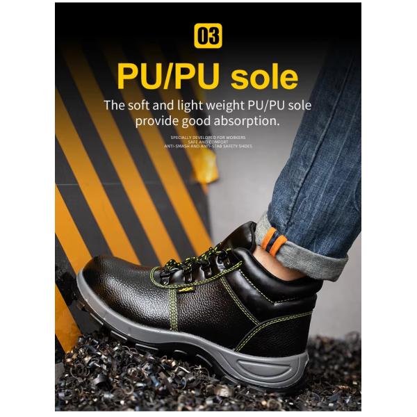 Chaussures de sécurité de construction légères Noir Bottes en vrai cuir Unisexe