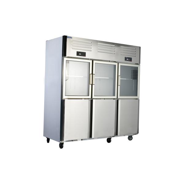 Commercial Kitchen Six-Door Glass Cooler with Stainless Steel Refrigerator Solutions