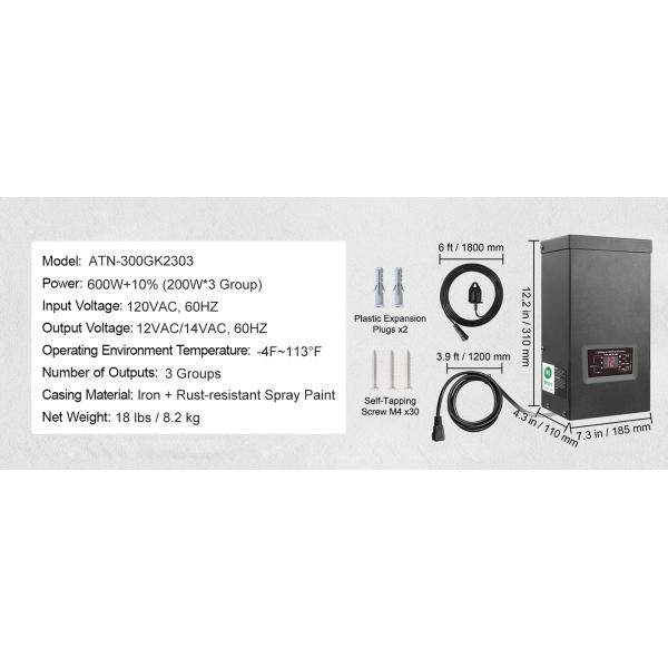 600w Low Voltage Landscape Transformer With Timer And Photocell Sensor 120v Ac To 12v 14v Ac