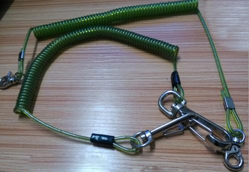 Snap hook on each end terminal transparent green stop drop tooling wire coil lanyard cable