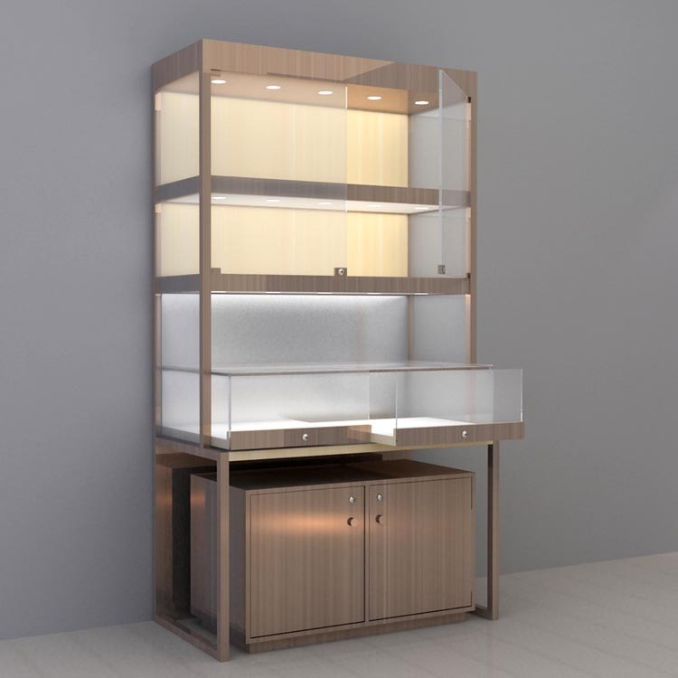 Luxury Wood Display Cabinets with Tempered Glass Doors 1800*1800*2000mm Luxury Style