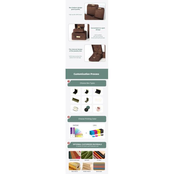 Octagonal army brown Velvet Jewelry Box customizable flip Jewellery Box With Golden patch