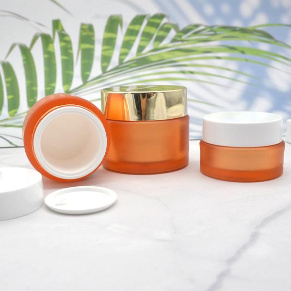 Gold Amber Cream Frosted Plastic Jars With Aluminium Anodized Caps