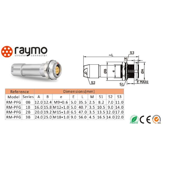 PFG Panel Mount Cable Receptacle 0B 1B Series 2pin to 16pin Metal Circular Push Pull Connector