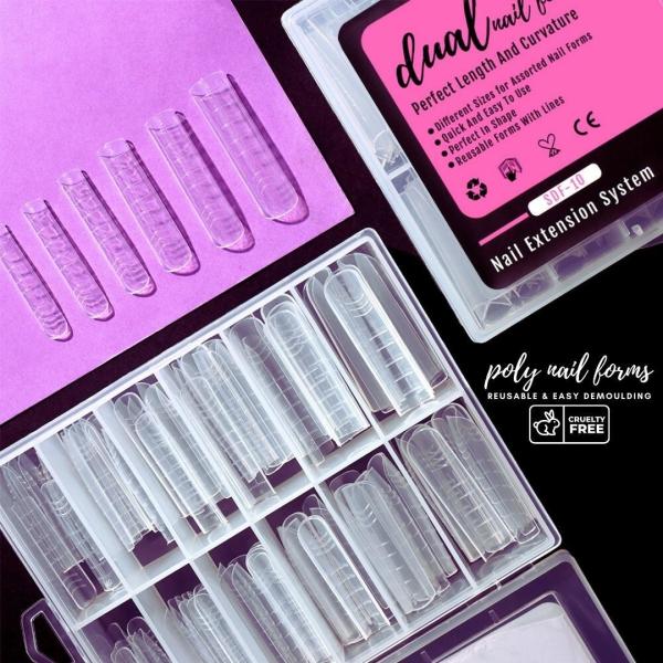 French Style Dual Forms Nail Mold for Poly UV Gel With Scale Full Cover Gel Coffin Nails Tips Custom Label