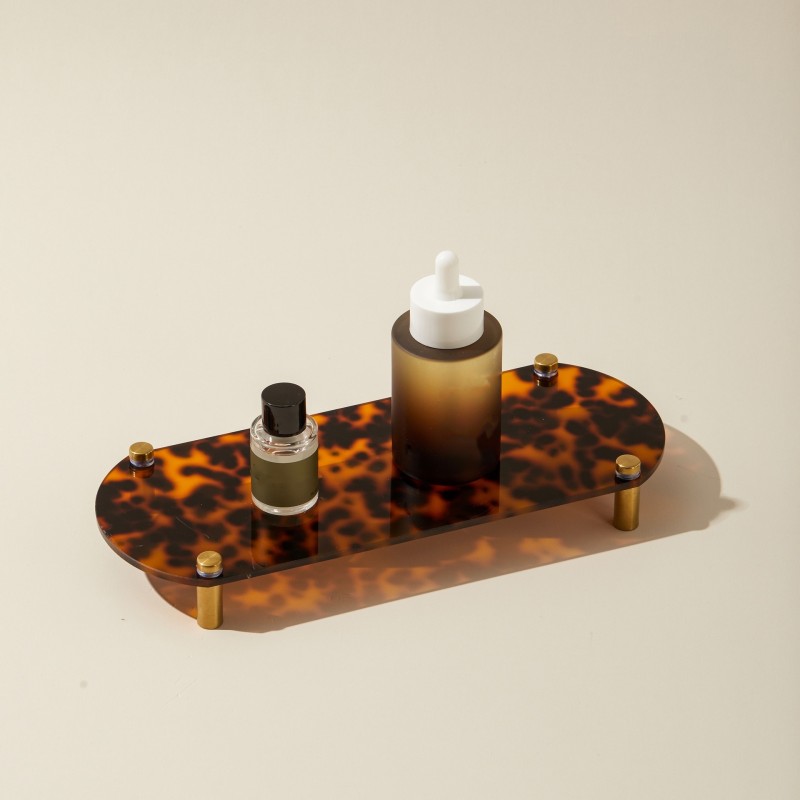 Wholesale Custom Home Use Leopard Print Acrylic Single Layer Jewelry Fragrance Display Storage Rack for Bathroom Desktop