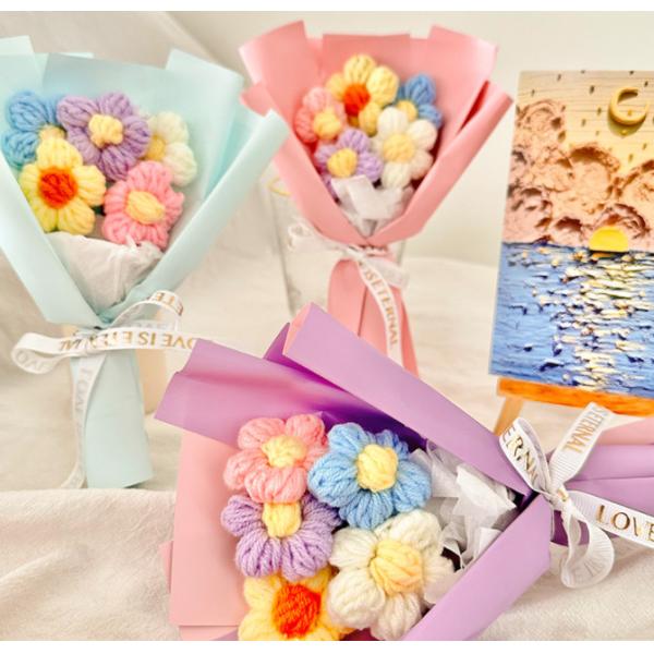 Knited Pile Flower Variety Handmade Mini Yarn Bouquet for Birthday Surprises