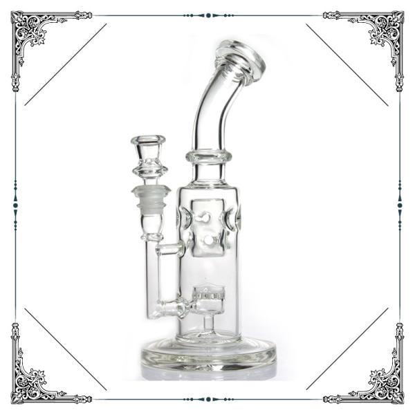 Straight Fab Glass Smoking Pipes With Honeycomb Jet Perc Bongs 14.4mm Joint Bowl