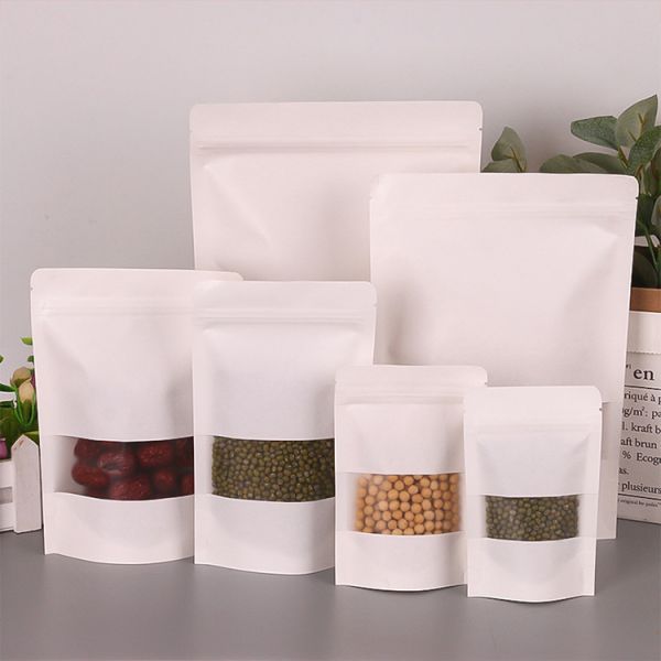 Customizable White Matte Stand-up Pouches With Window For Food Packaging