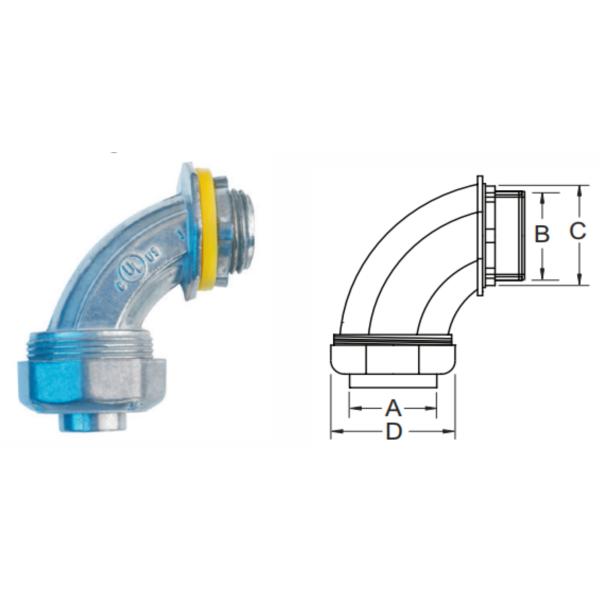 90 Degree Zinc Flexible Conduit Connector 2 Inch Liquid Tight Conduit Fittings