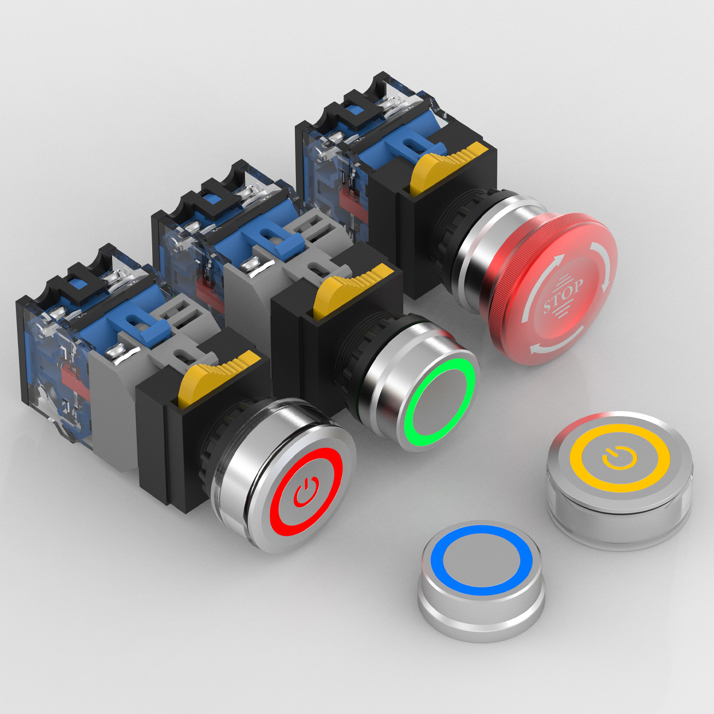 LA38 emergency stop button switch with light, self-locking and self-reset, ring light, 10A high-current power emergency stop button