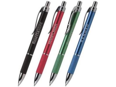 metallic barrel logo ball pen with grip,with clip and chromed pusher
