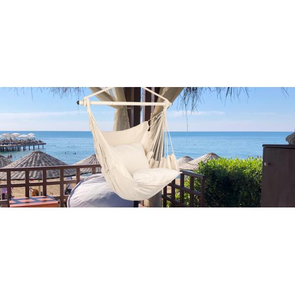 Hammock Chair Hanging Rope Swing - Max 500 Lbs - 2 Cushions Included - Steel Spreader Bar with Anti-Slip Rings