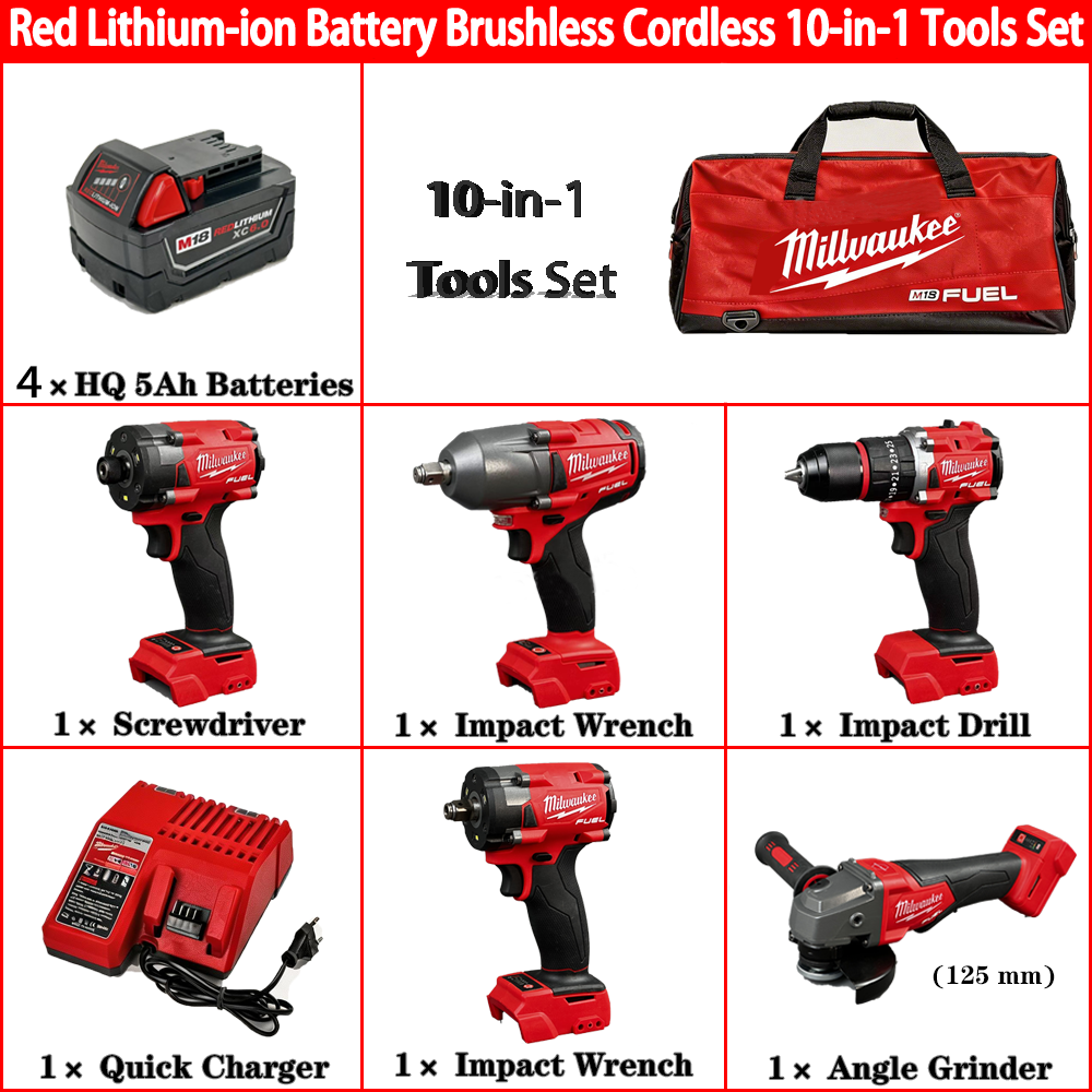 Milwaukee 10in1 Cordless Drill Set Household Electric Screwdriver Set DC18V