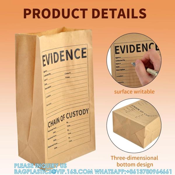 Pack Paper Police Evidence Bags 9.45 * 5 * 3 Inch Crime Scene Paper Evidence Bag For Receipts