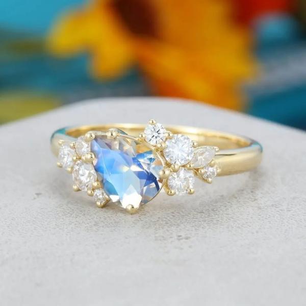 подарок годовщины обещания желтого золота 14K Bridal античный для обручального кольца Moonstone груши женщин форменного