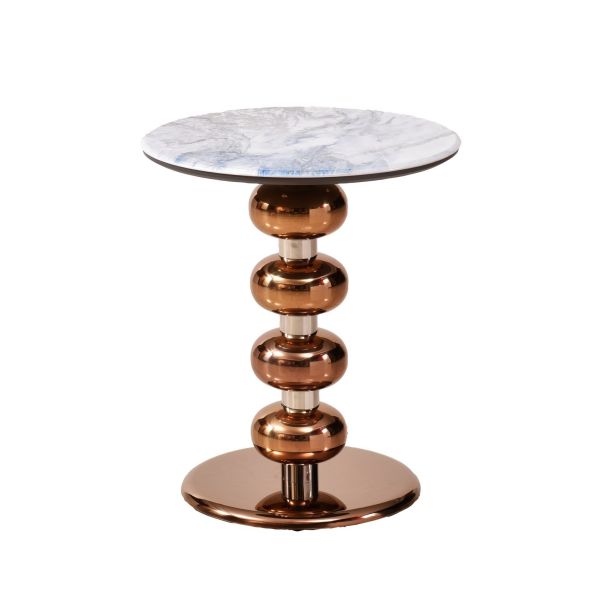 P52-Rose Gold Stacked Sphere Marble Side Table