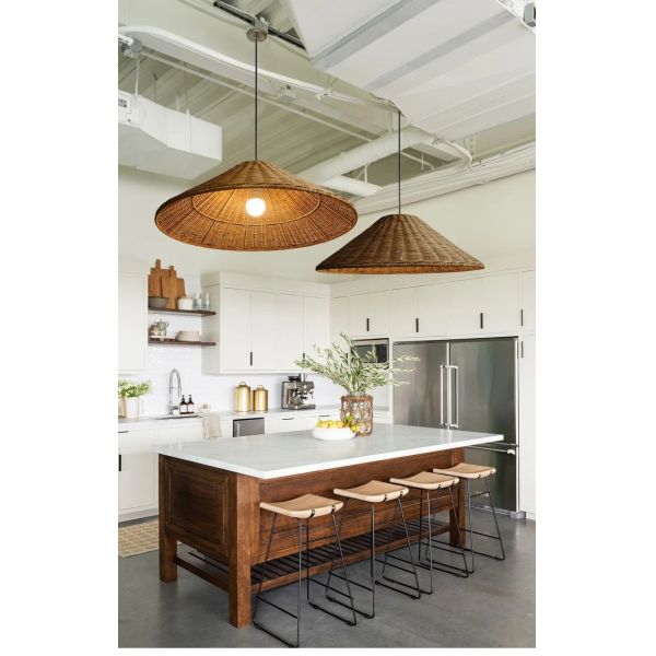 farmhouse light bar dining lights Minimalist Brown Beige Retro wicker pendant light(WH-WP-96)