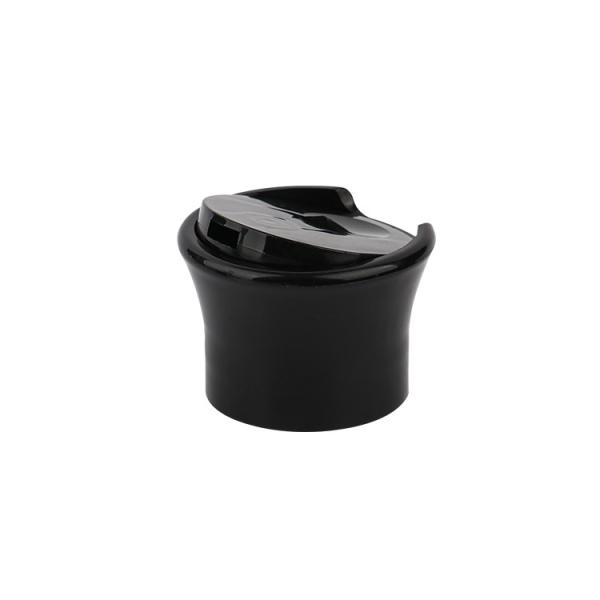 Plastic Press Type Disc Top Cover Black 24/410 Flip Top Caps For Cosmetic Packaging