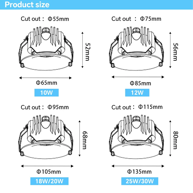 Compact High Reflector LED Down Light, IP65 Wet Ceiling Light Supporting Triac,0-10V,Dali-2,Dali Dt6,Dali Dt8 Dimming, Low Ugr Anti-Fog Light for Commercial Use