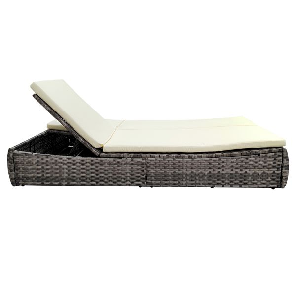 Leisure Outdoor Rattan Double Sun Bed Rattan Wicker Chaise Lounge 2 Person Daybed  Curved Modern Furniture Gray