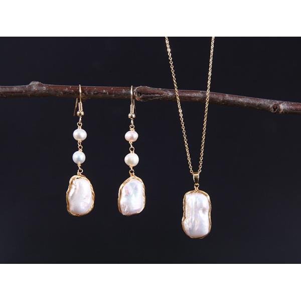 Natural Baroque Pearl necklace Cultured White Baroque Pearl Glass Chain Baroque Pearl Necklace Lady Pear Jewelry Set