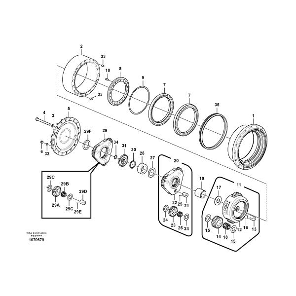 Prime Final Drive Volvo EC290BLC EC290 Travel Motor Assy Reduction Gear 14569763