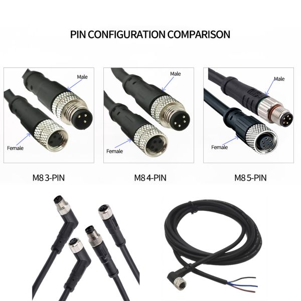 M8 Circular 2-5PIN Male & Female IP67 Waterproof A-Coded Sensor Connector