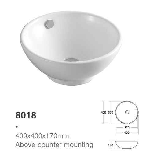 Modern High Quality Simple Solid Surface Round White Ceramic Counter Top Bathroom Sink Bowl
