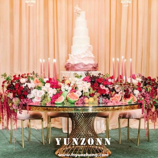 Luxury Furniture Event Party Glod Stainless Steel Glass Fishnet Round Banquet Hall Tables for Wedding
