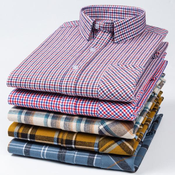 Plus Size Business Shirts in 100% Cotton with Brushed Plaid Collar and Long Sleeves