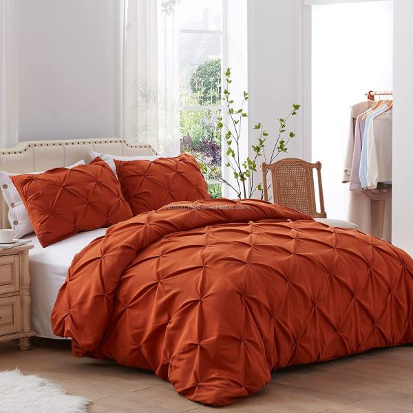 Королевский размер Solid Pinch Pleat Pintuck 3-частный набор одеяла с бриллиантовой вышивкой