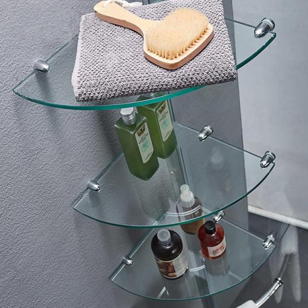 Estante de banheiro de aço inoxidável vidro temperado de 6 mm para armazenamento de sala de estar / banheiro
